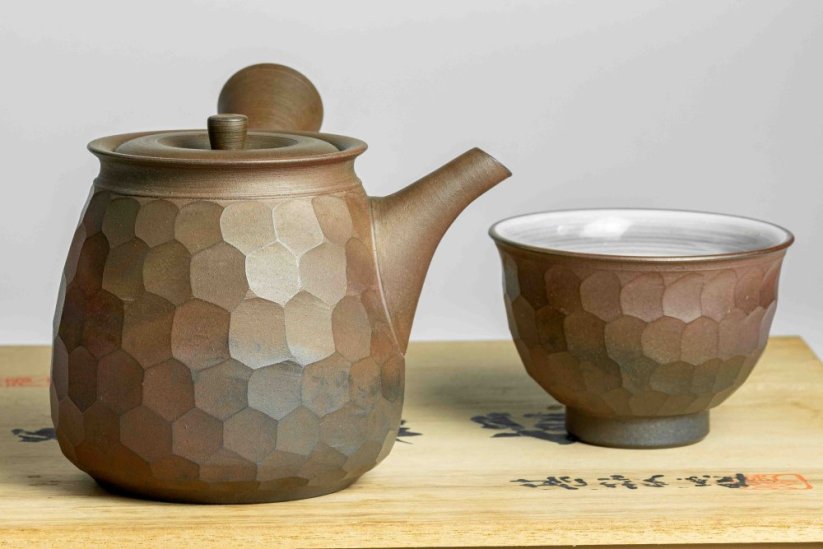 Jinshu Vintage Diamond Cut Yohen Kyusu Set - 350ml, 5*120ml