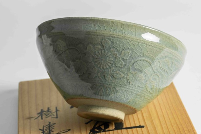 Kawai Masaki Celadon Flower Vintage Chawan