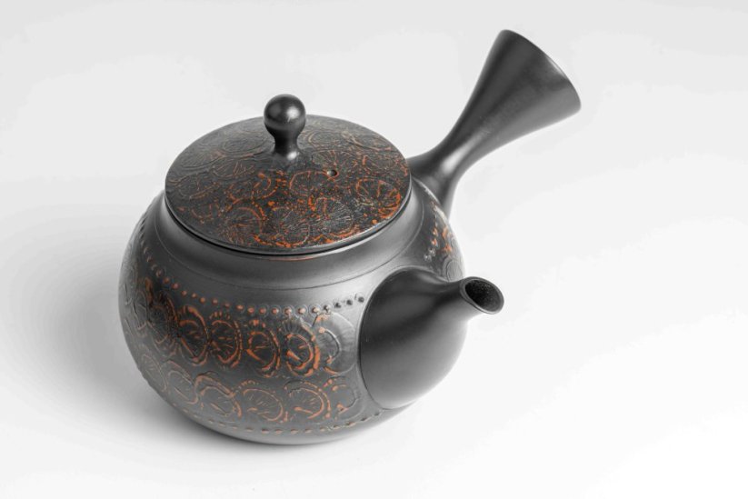 Reiko Vintage Black Red Flowers Kyusu - 240ml