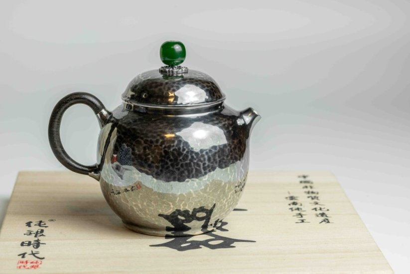 Pure Silver Jade Black Finish Tea pot - 130ml