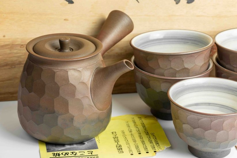 Jinshu Vintage Diamond Cut Yohen Kyusu Set - 350ml, 5*120ml