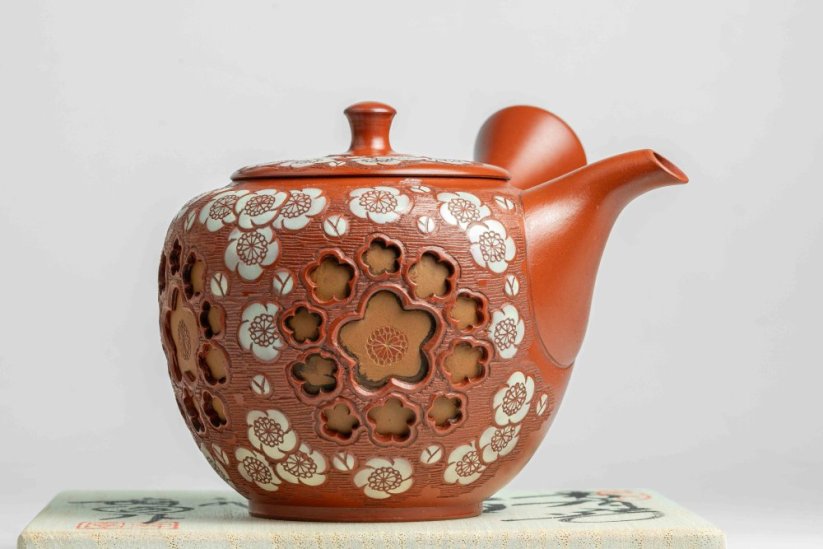 Shunen Mano Double-layer Red Plum Blossom Kyusu - 250 ml