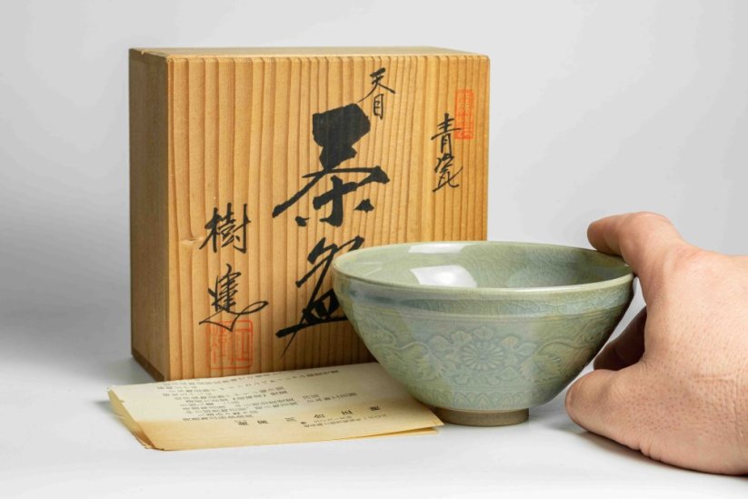 Kawai Masaki Celadon Flower Vintage Chawan