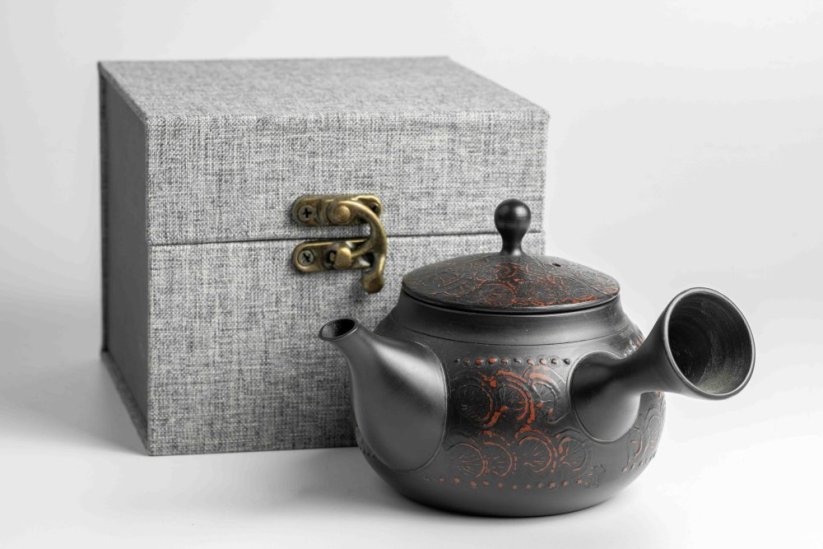 Reiko Vintage Black Red Flowers Kyusu - 240ml