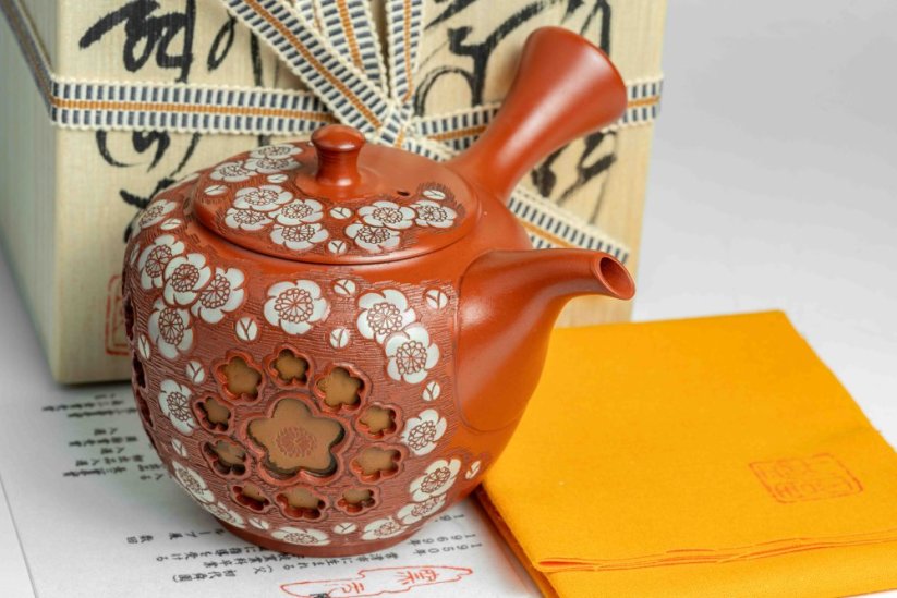 Shunen Mano Double-layer Red Plum Blossom Kyusu - 250 ml