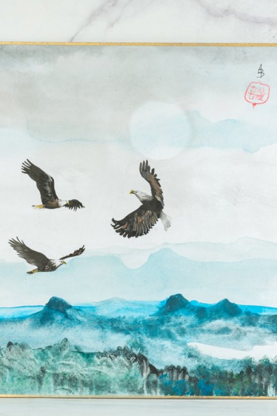 Sumie Shikishi - 24x27 cm - Eagles